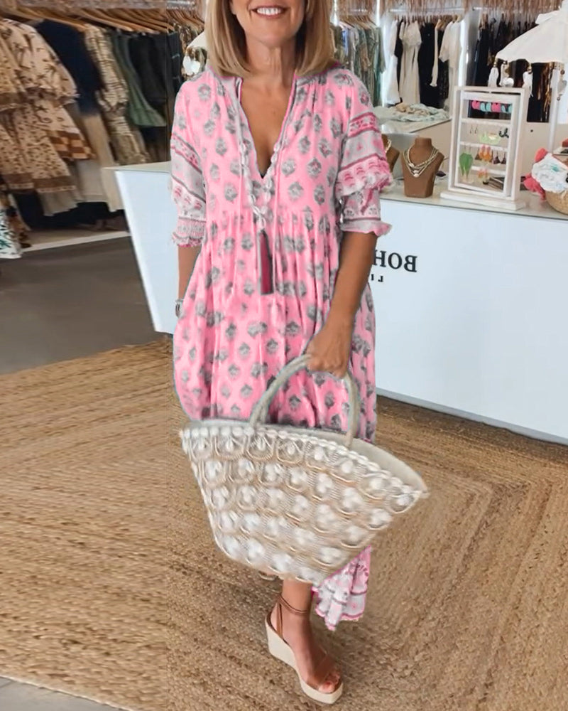 Peyton – Vestido Boêmio de Manga Longa com Lanternas