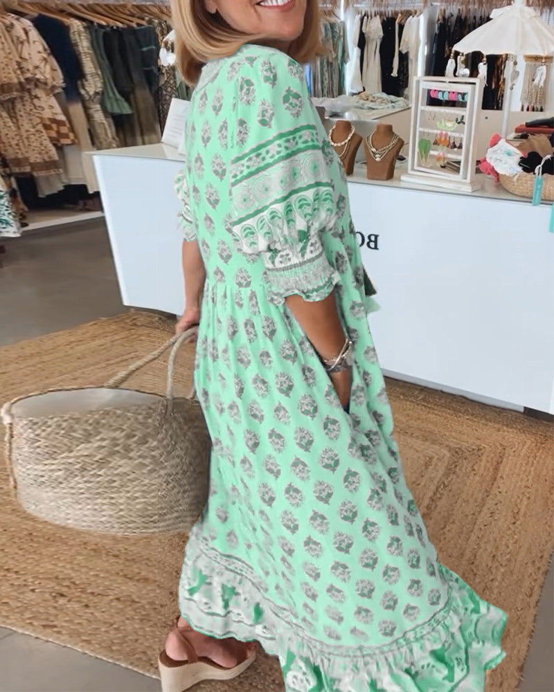 Peyton – Vestido Boêmio de Manga Longa com Lanternas