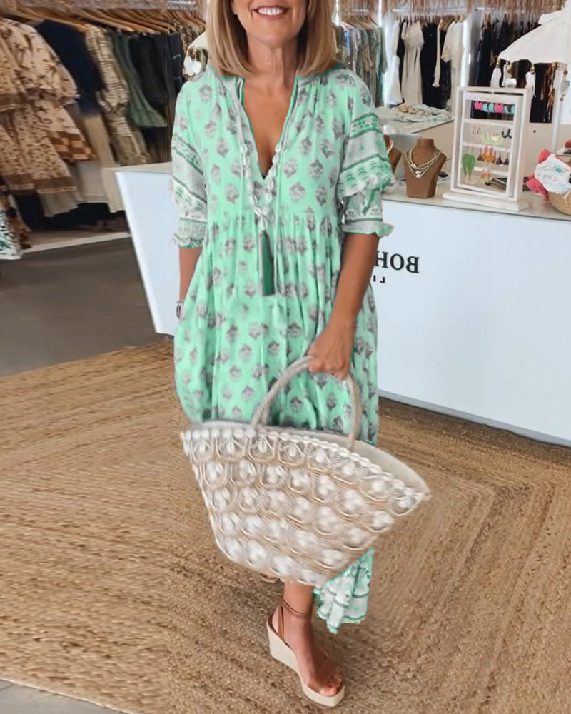 Peyton – Vestido Boêmio de Manga Longa com Lanternas