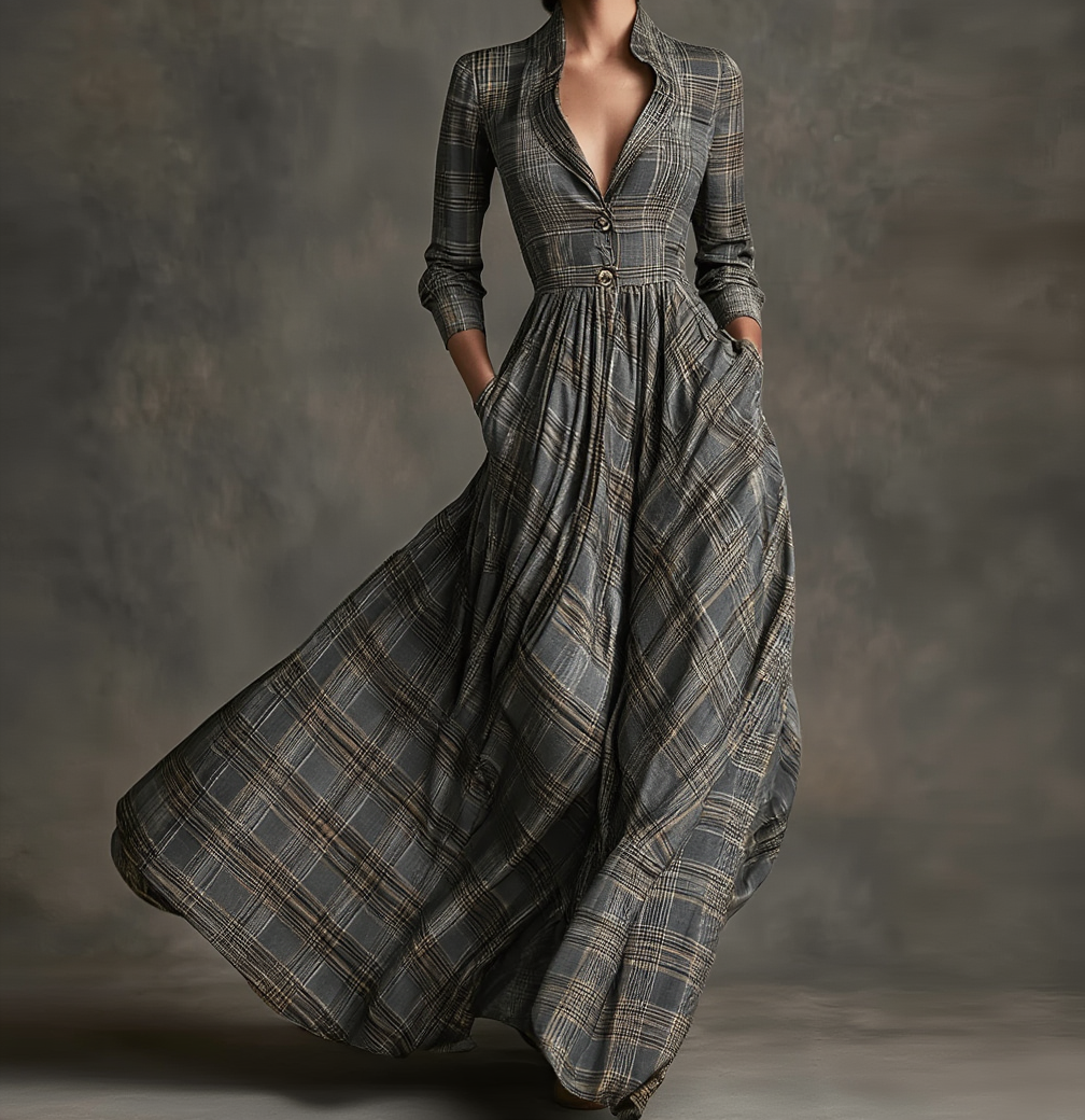 Imogen | Vestido Maxi Fluido Xadrez
