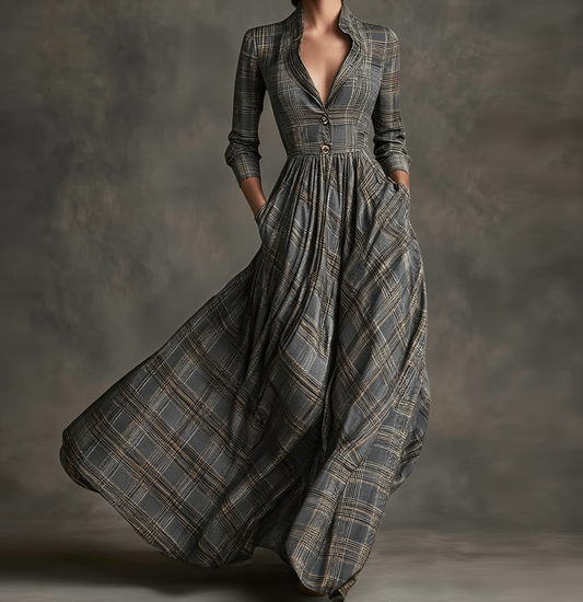 Imogen | Vestido Maxi Fluido Xadrez