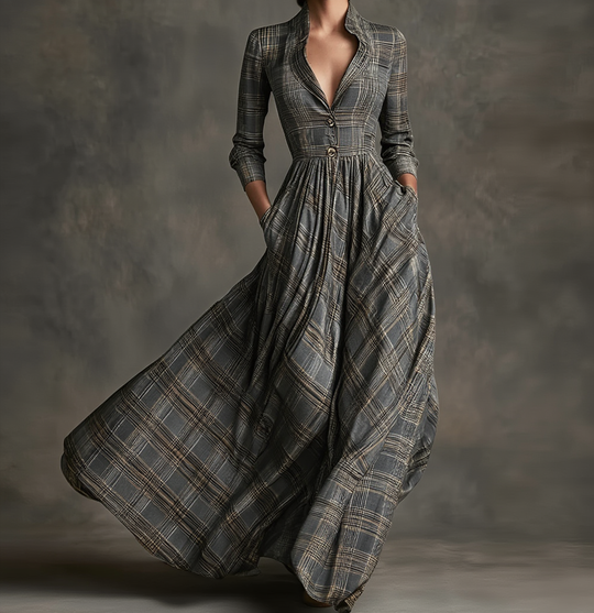 Imogen | Vestido Maxi Fluido Xadrez
