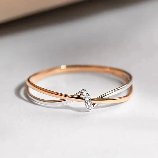 Anel Criss-Cross em Ouro Rosé e Prata