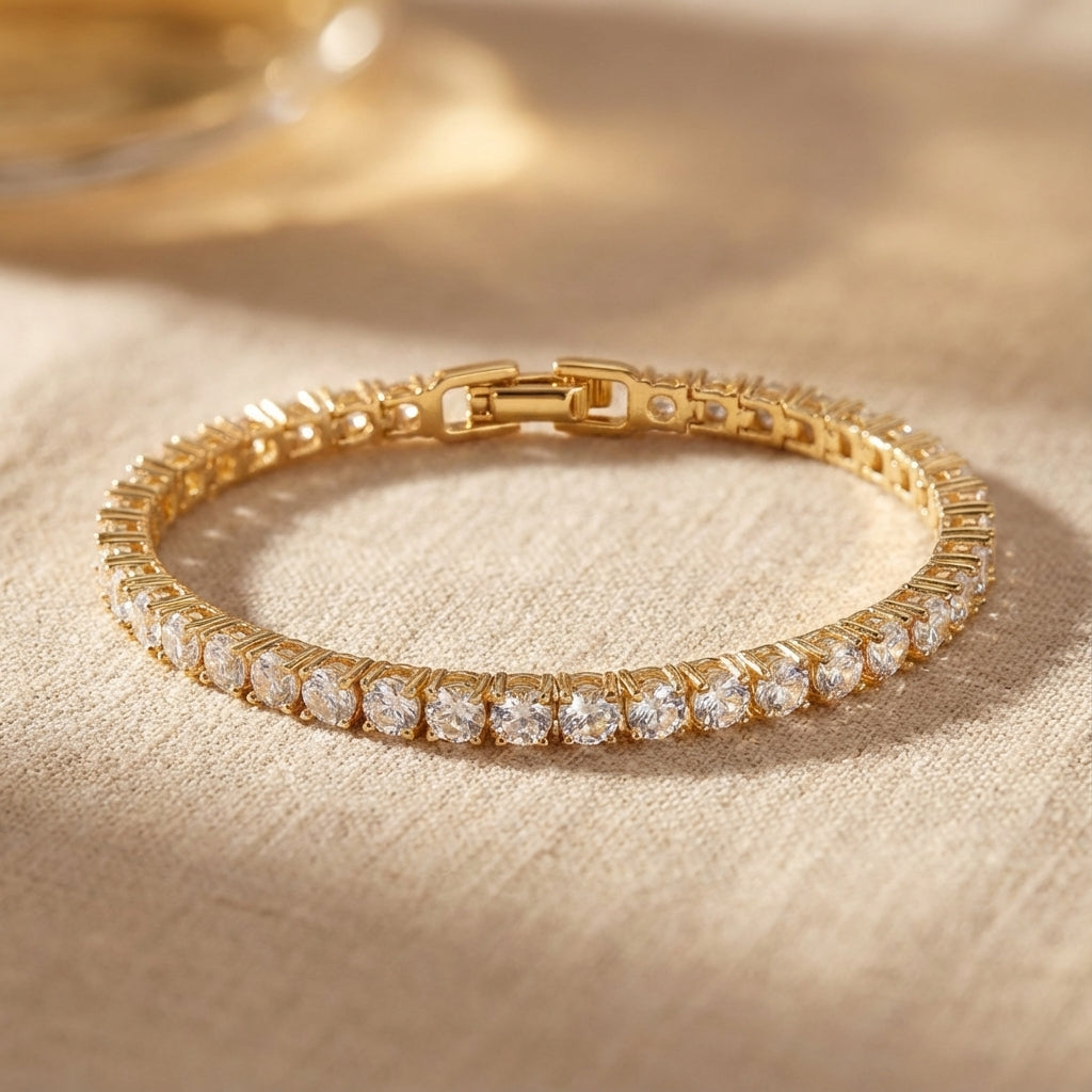 Bracelete de Tênis Clássico Elegante em Ouro