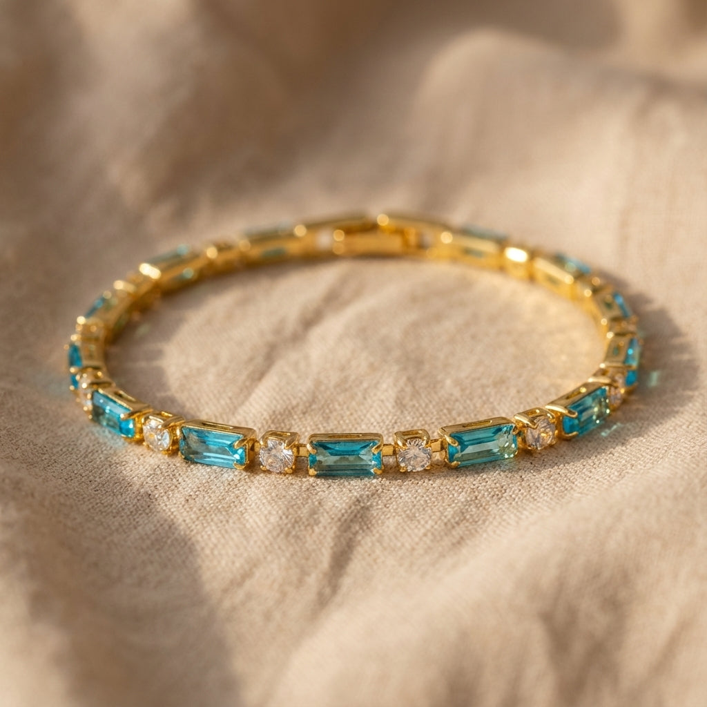Pulseira Elegante de Turquesa Natural e Ouro