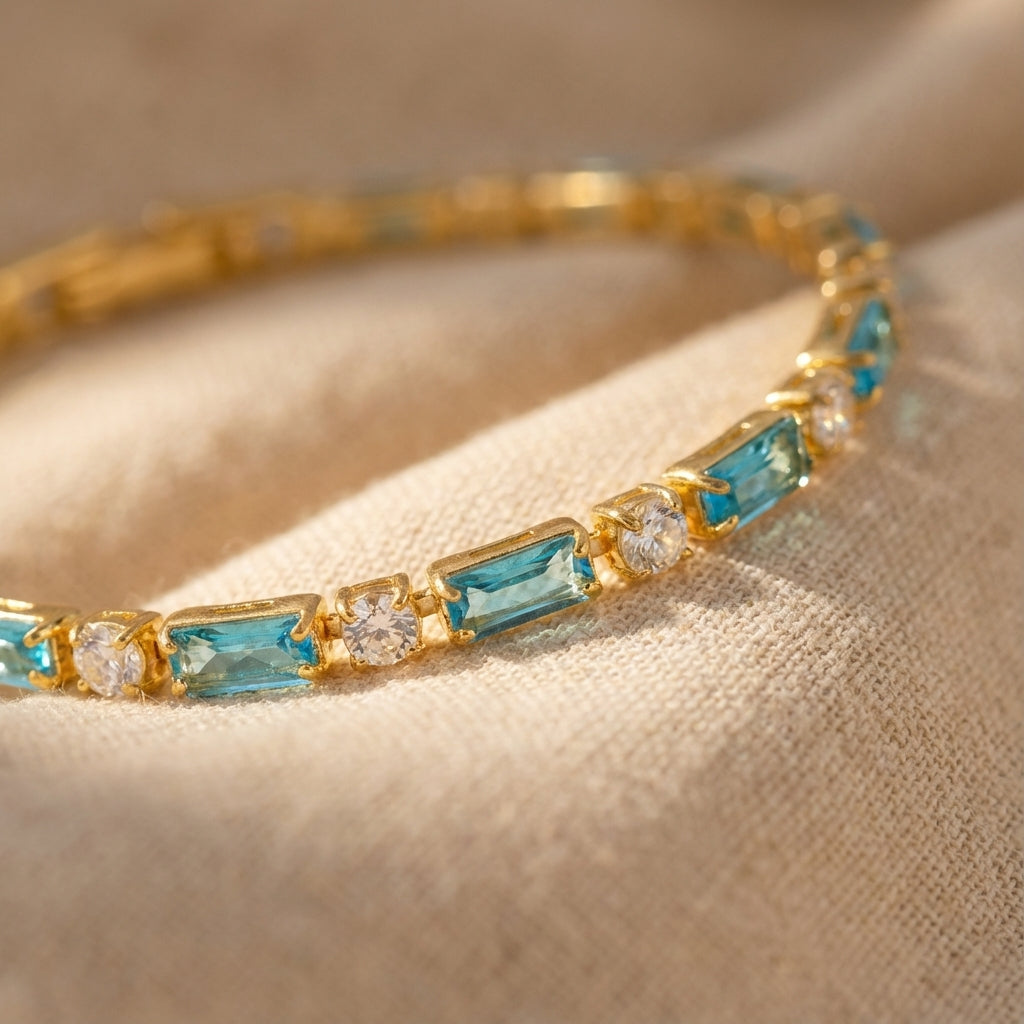 Pulseira Elegante de Turquesa Natural e Ouro