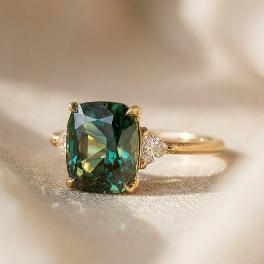 Anel de Ouro com Pedra Verde Inspirado em Vintage