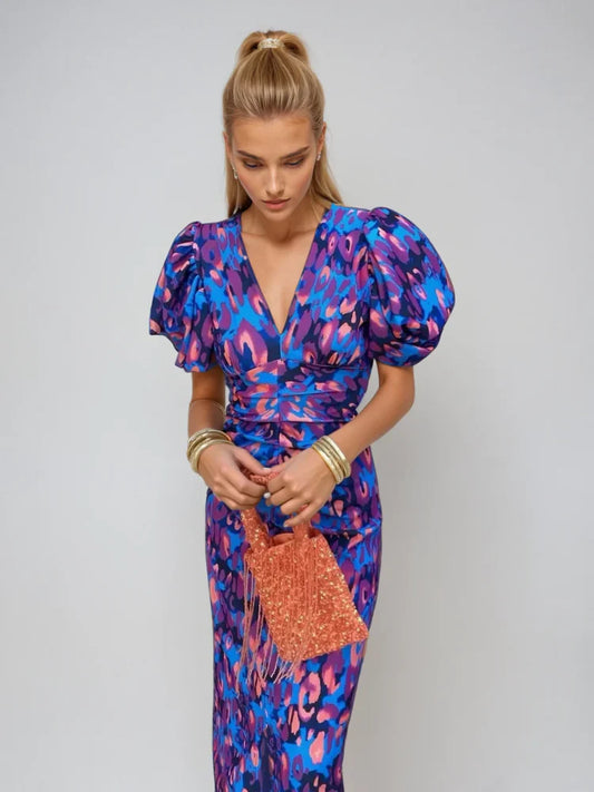 Arielle | Vestido Colorido com Mangas Plissadas