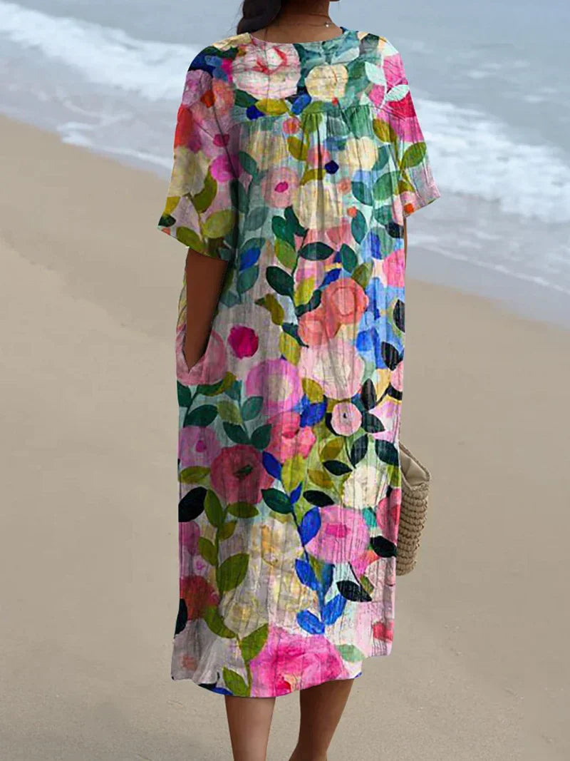 Vivi - Vestido Fluido com Estampa de Jardim Floral